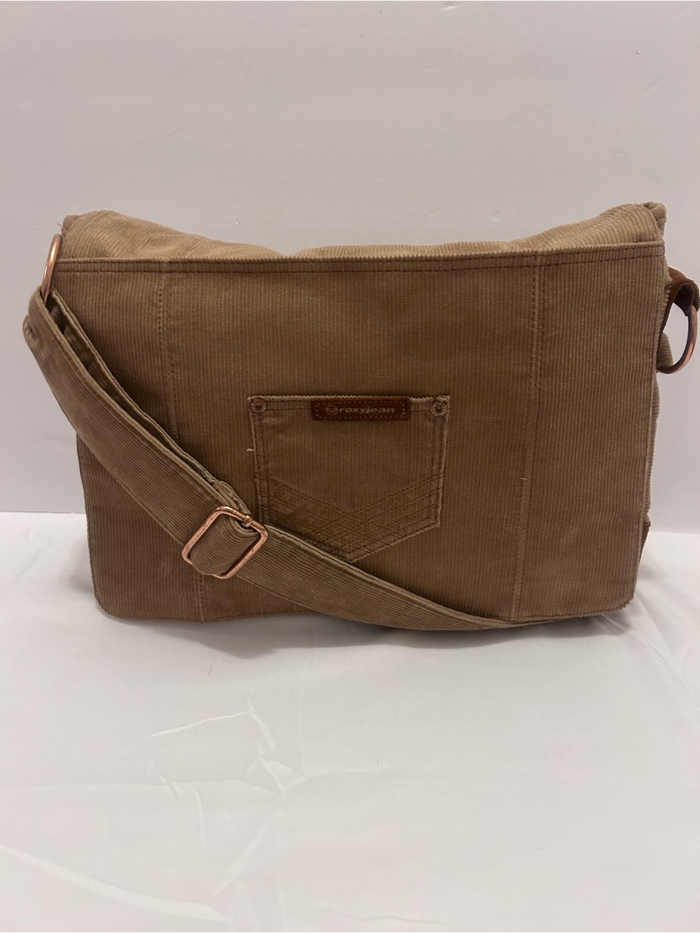 Vintage Y2K Roxyjeans Tan corduroy Messenger bag with suede& bronze accents